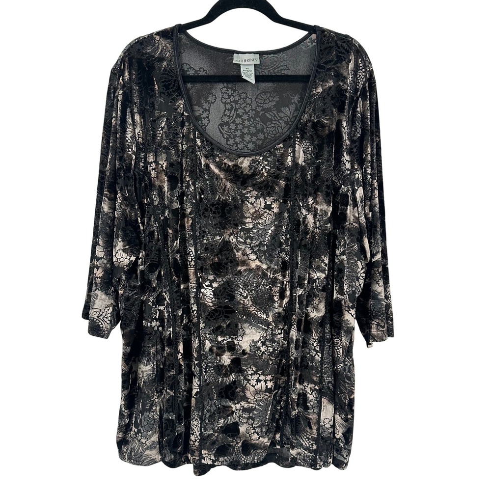 Catherines Velvet Tunic Top Floral Print 3/4 Sleeve Plus Size 4X Velvet‎ Burnout